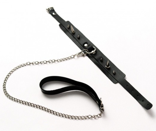Черный ошейник с шипами и поводком - Crazy Handmade - купить с доставкой в Новошахтинске
