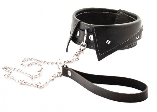 Черный ошейник-воротничок с металлическим поводком - Crazy Handmade - купить с доставкой в Новошахтинске