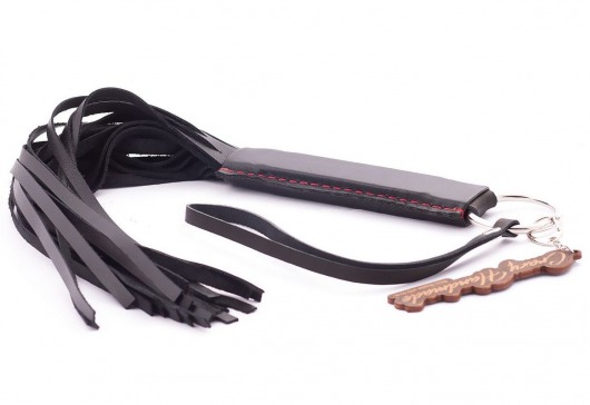 Черная кожаная плеть с удобной ручкой - 50 см. - Crazy Handmade - купить с доставкой в Новошахтинске