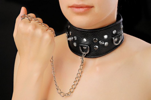 Чёрный ошейник из кожи - Sitabella - купить с доставкой в Новошахтинске