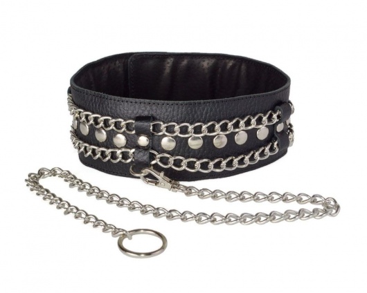 Чёрный ошейник с цепочками и поводком - Sitabella - купить с доставкой в Новошахтинске