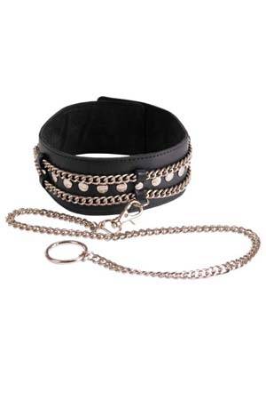 Чёрный ошейник с цепочками и поводком - Sitabella - купить с доставкой в Новошахтинске
