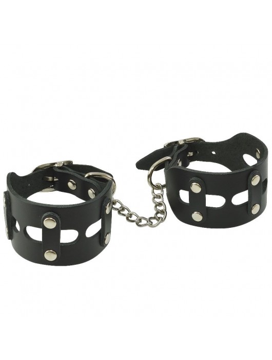 Черные кожаные наручники  Цезарь - Sitabella - купить с доставкой в Новошахтинске