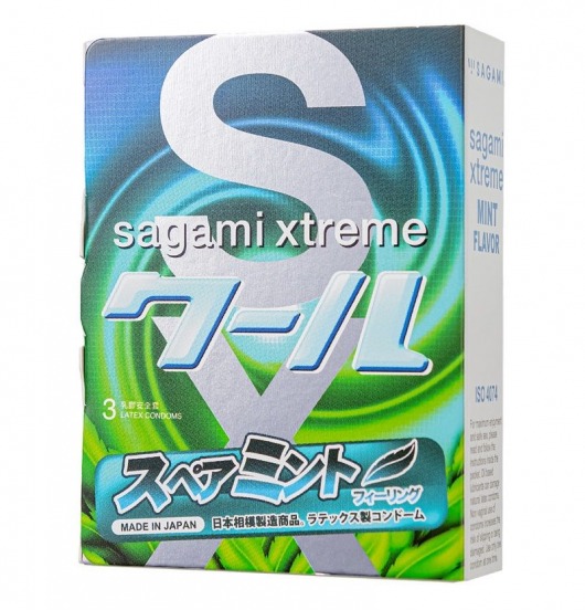 Презервативы Sagami Xtreme Mint с ароматом мяты - 3 шт. - Sagami - купить с доставкой в Новошахтинске