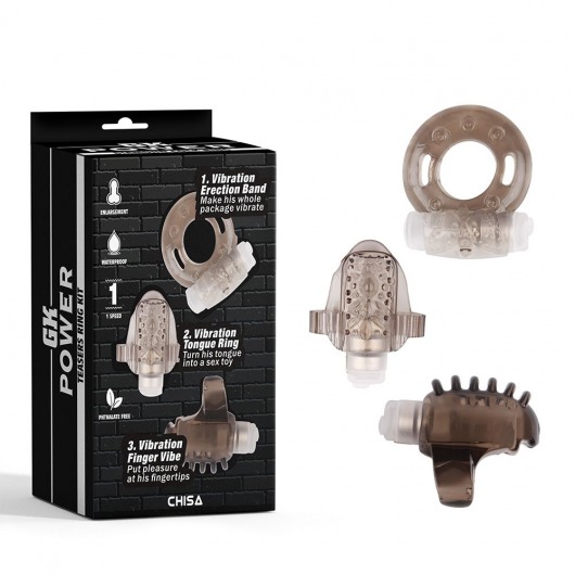 Набор из 3 дымчатых эрекционных колец с вибрацией Teasers Ring Kit - Chisa - в Новошахтинске купить с доставкой