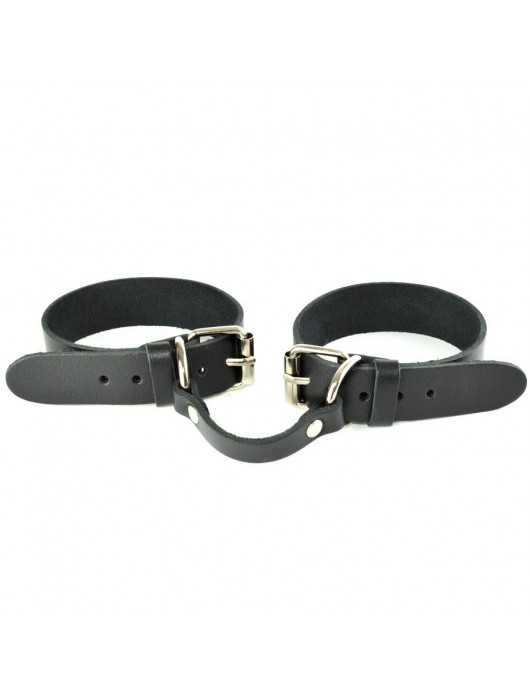 Черные кожаные наручники со съемной красной опушкой - Sitabella - купить с доставкой в Новошахтинске