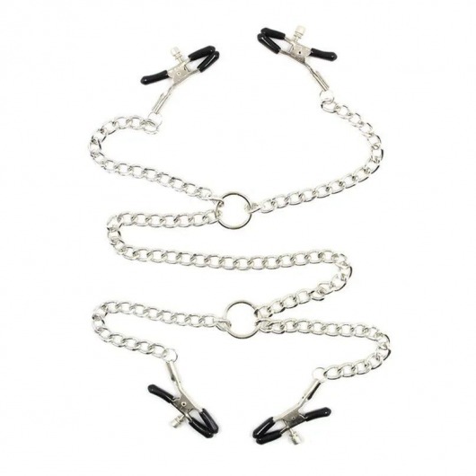 Серебристые зажимы для сосков и половых губ на тонкой цепочке - Notabu - купить с доставкой в Новошахтинске