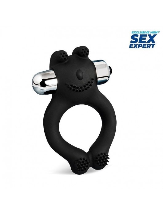 Черное силиконовое эрекционное виброкольцо Sex Expert - Sex Expert - в Новошахтинске купить с доставкой