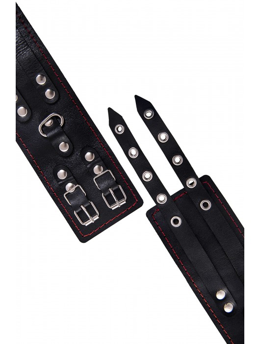 Черные кожаные оковы с двумя ремнями и контрастной строчкой - Pecado - купить с доставкой в Новошахтинске