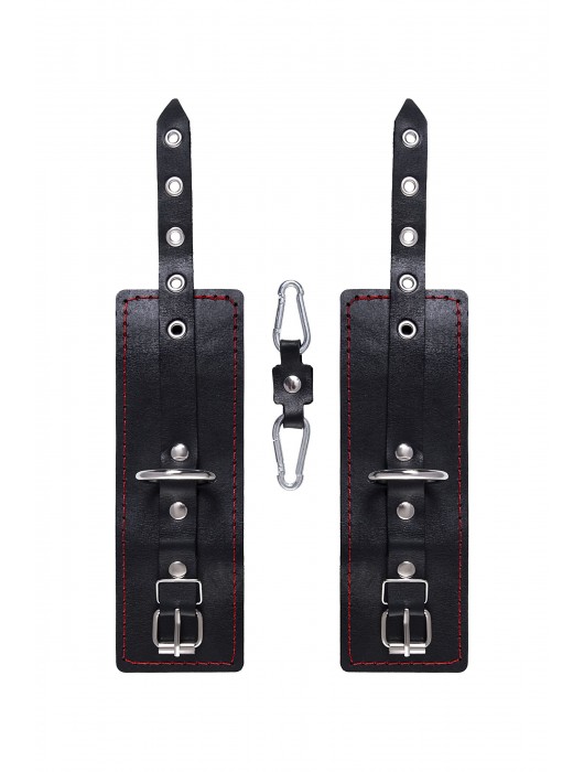 Черные кожаные однослойные наручники с контрастной строчкой - Pecado - купить с доставкой в Новошахтинске