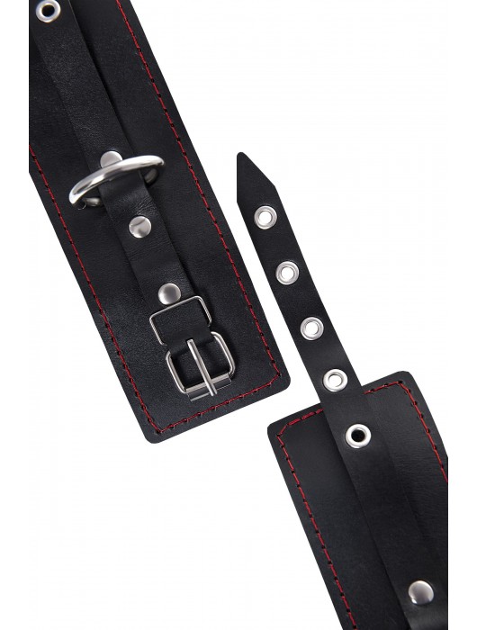 Черные кожаные однослойные наручники с контрастной строчкой - Pecado - купить с доставкой в Новошахтинске