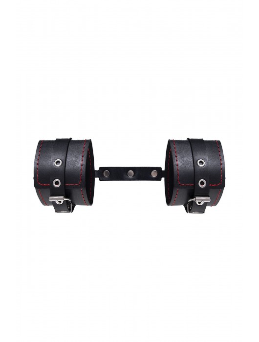 Черные кожаные однослойные оковы с контрастной строчкой - Pecado - купить с доставкой в Новошахтинске