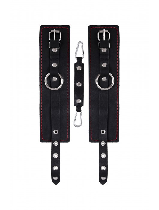 Черные кожаные однослойные оковы с контрастной строчкой - Pecado - купить с доставкой в Новошахтинске