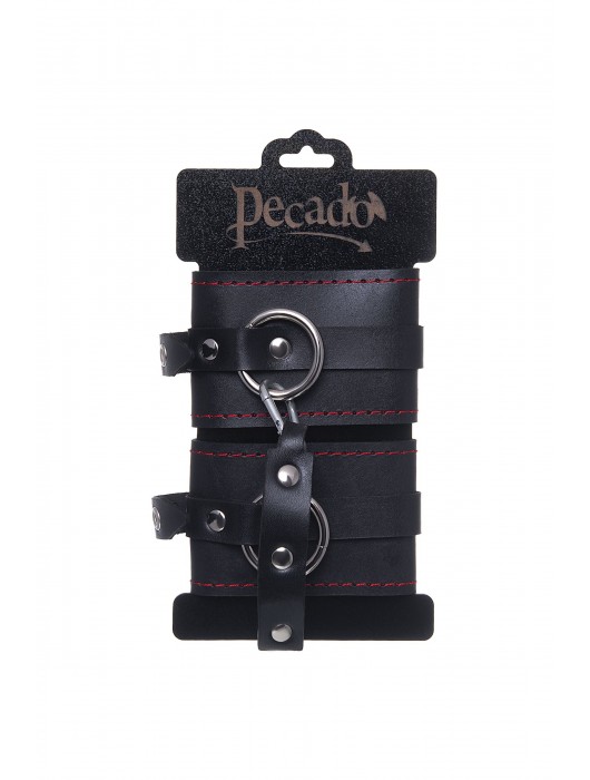 Черные кожаные однослойные оковы с контрастной строчкой - Pecado - купить с доставкой в Новошахтинске
