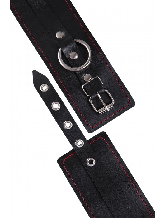 Черные кожаные однослойные оковы с контрастной строчкой - Pecado - купить с доставкой в Новошахтинске