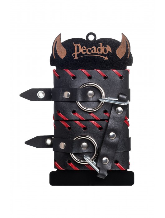 Черно-красные оковы из натуральной кожи - Pecado - купить с доставкой в Новошахтинске