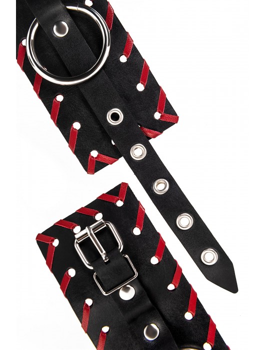 Черно-красные оковы из натуральной кожи - Pecado - купить с доставкой в Новошахтинске