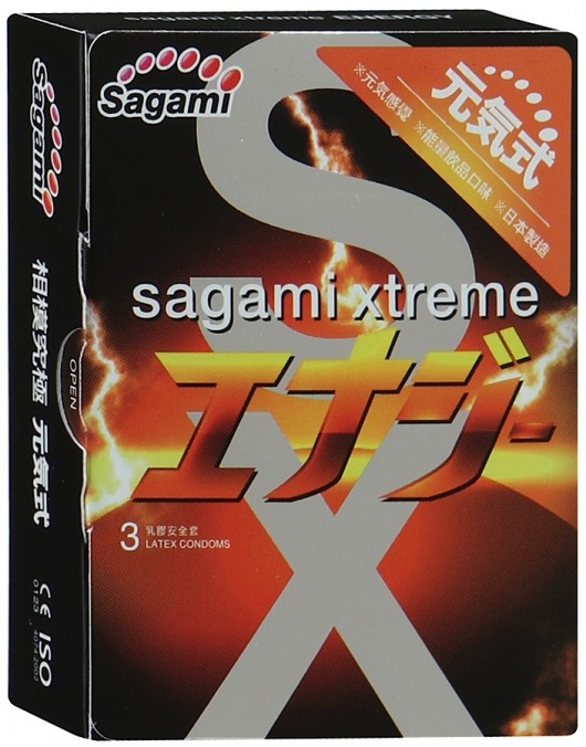 Презервативы Sagami Xtreme ENERGY с ароматом энергетика - 3 шт. - Sagami - купить с доставкой в Новошахтинске