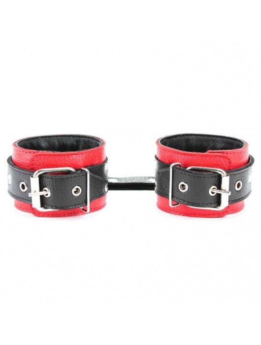 Красно-чёрные поножи из кожи - БДСМ Арсенал - купить с доставкой в Новошахтинске