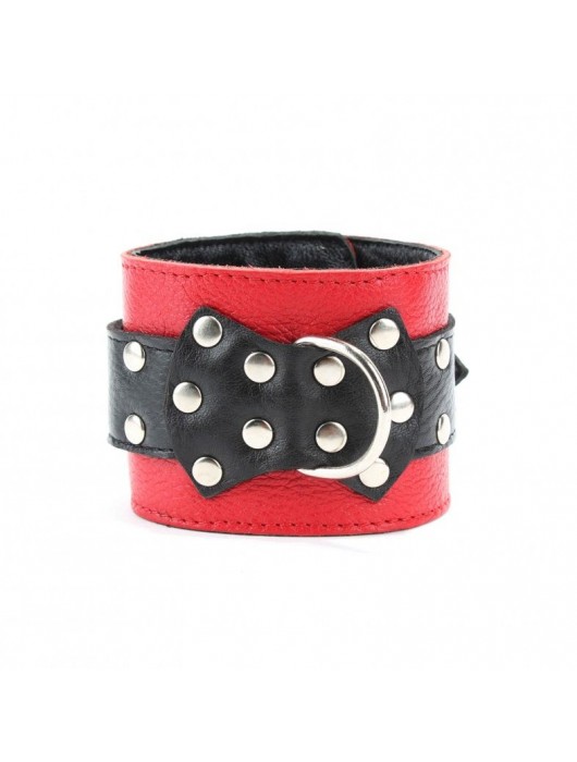 Красно-чёрные поножи из кожи - БДСМ Арсенал - купить с доставкой в Новошахтинске