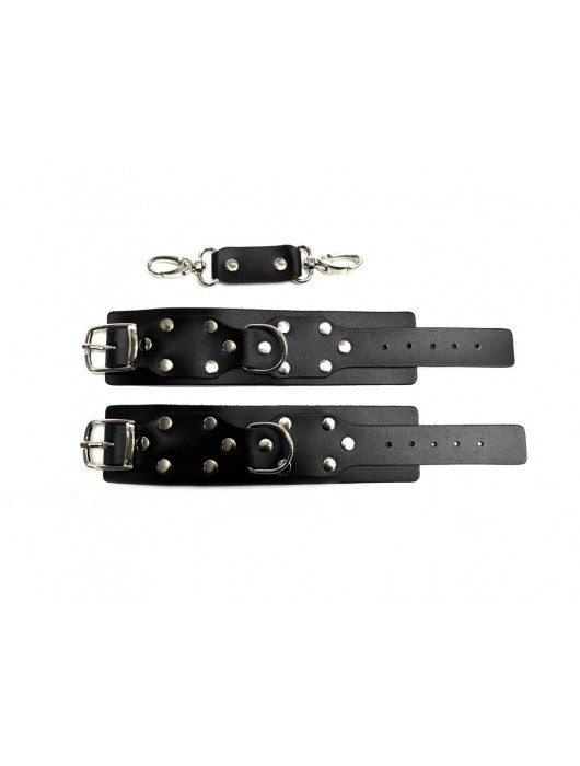 Черные кожаные наручники Sex Game - БДСМ Арсенал - купить с доставкой в Новошахтинске