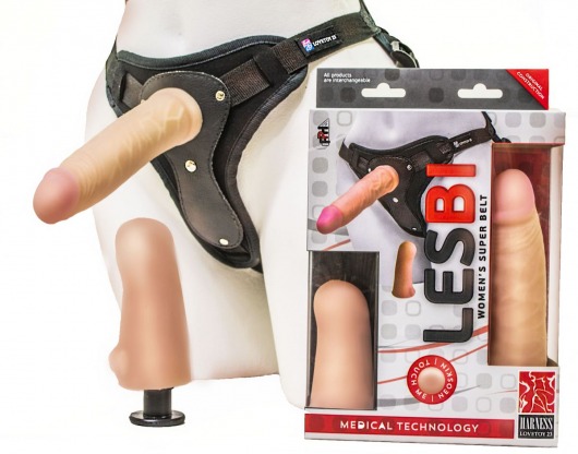 Телесный страпон Harness LESBI с вагинальной пробкой - 16,5 см. - LOVETOY (А-Полимер) - купить с доставкой в Новошахтинске