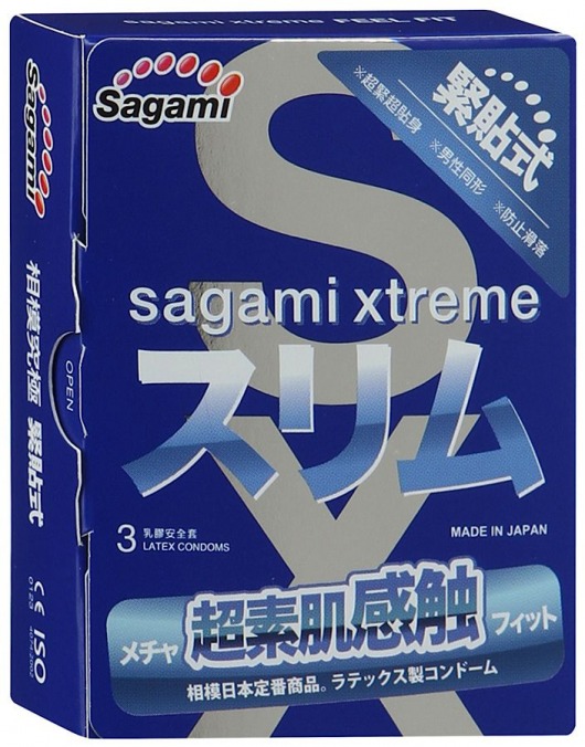 Розовые презервативы Sagami Xtreme FEEL FIT 3D - 3 шт. - Sagami - купить с доставкой в Новошахтинске