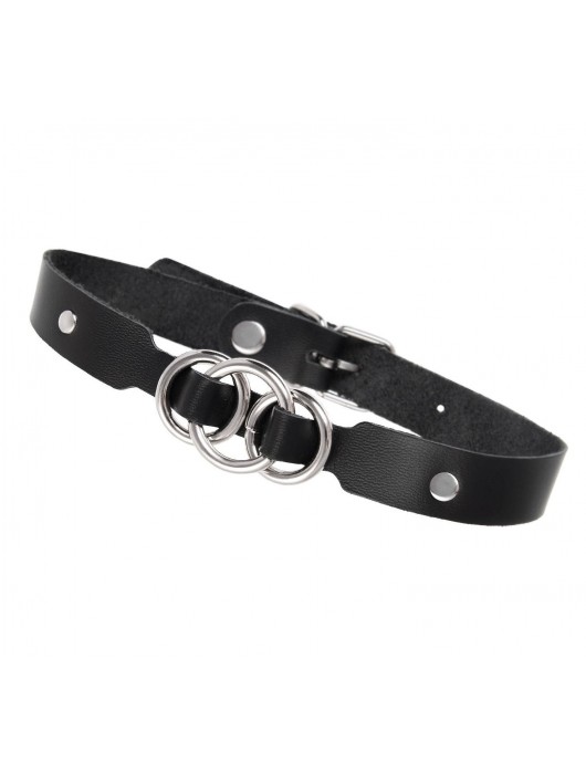 Черный кожаный ошейник со связанными кольцами - Pecado - купить с доставкой в Новошахтинске