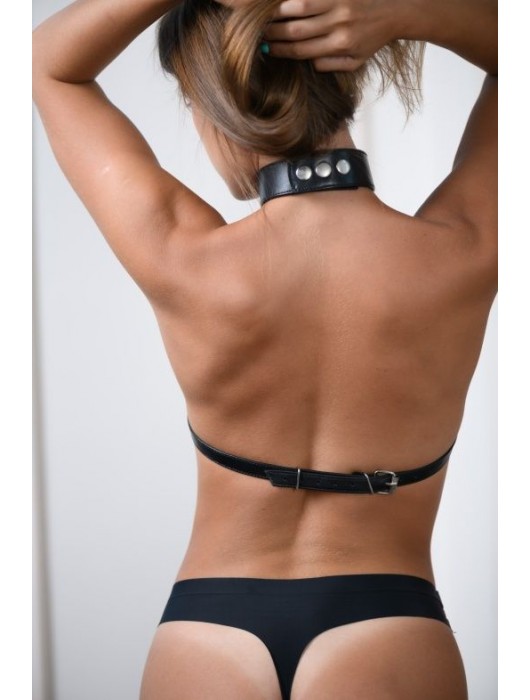 Черная кожаная сбруя с ошейником plus size из нежной кожи - БДСМ Арсенал - купить с доставкой в Новошахтинске