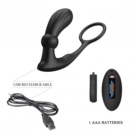 Черный вибростимулятор простаты Warren с эрекционным кольцом - Baile - в Новошахтинске купить с доставкой