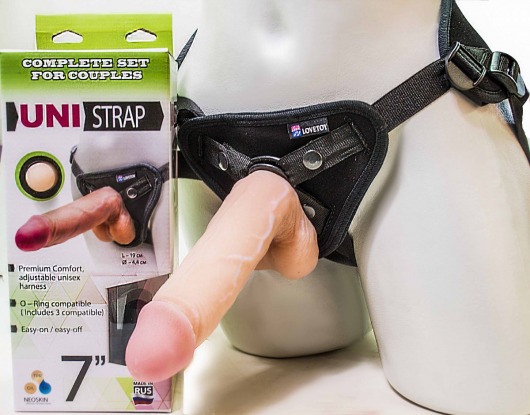 Страпон-унисекс с двумя насадками UNI strap 7  Harness - 19 и 16 см. - LOVETOY (А-Полимер) - купить с доставкой в Новошахтинске