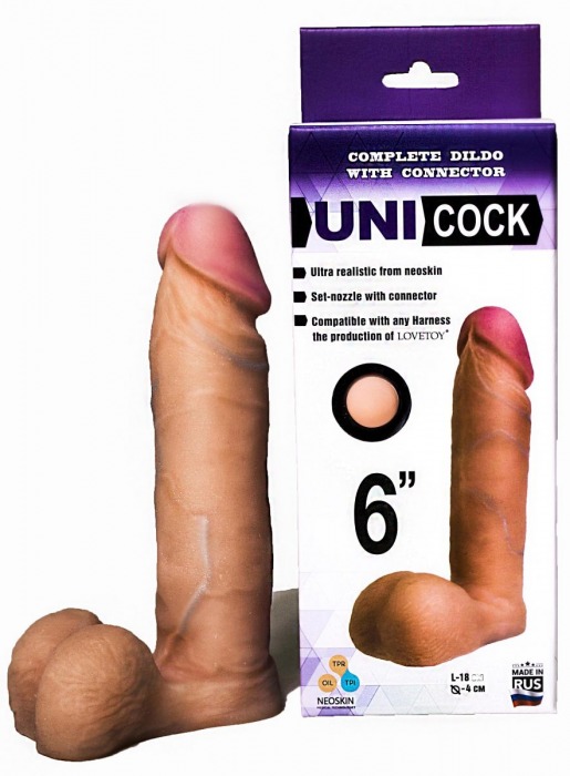 Насадка для страпона фаллической формы UNICOCK 6  - 18 см. - LOVETOY (А-Полимер) - купить с доставкой в Новошахтинске