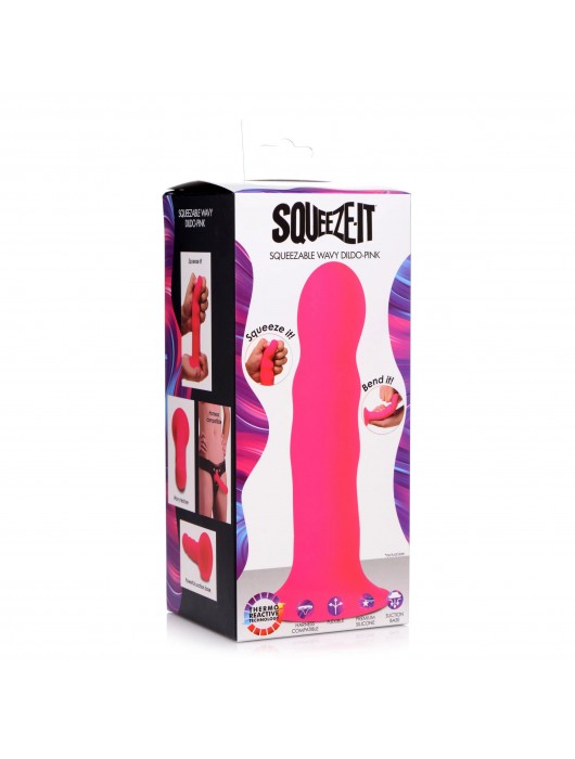 Розовый гибкий фаллоимитатор Squeeze-It Wavy Dildo - 18,3 см. - XR Brands