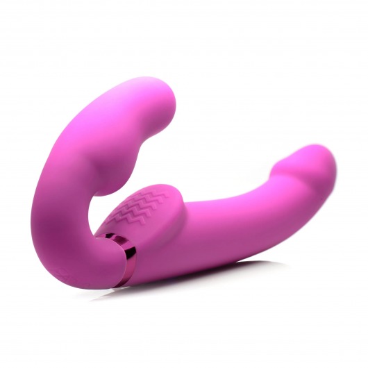Розовый безремневой страпон с вибрацией и функцией расширения Inflatable Ergo-Fit Strapless Strap-On - XR Brands - купить с доставкой в Новошахтинске
