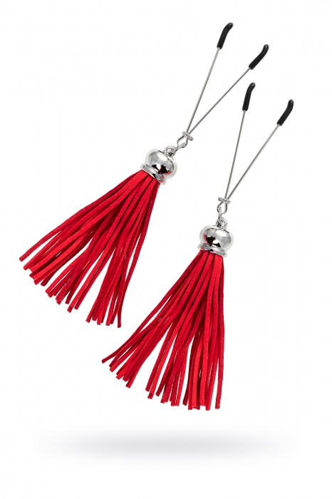 Зажимы на соски «Вилки» с красными кисточками из замши - Pecado - купить с доставкой в Новошахтинске