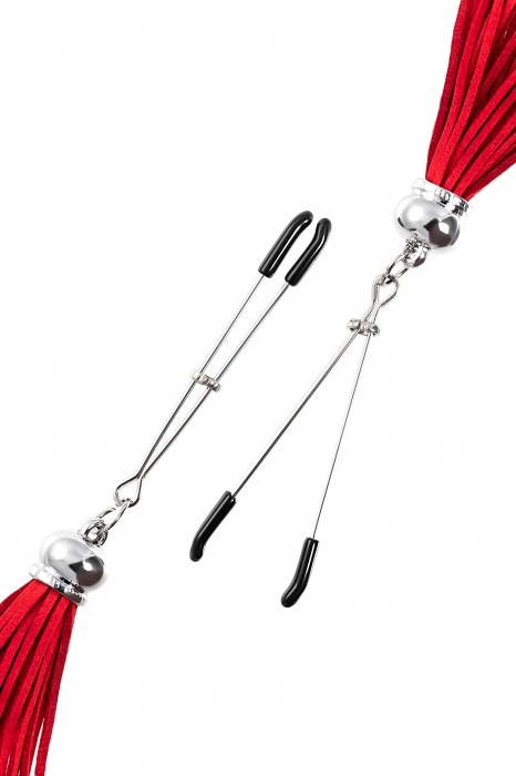 Зажимы на соски «Вилки» с красными кисточками из замши - Pecado - купить с доставкой в Новошахтинске