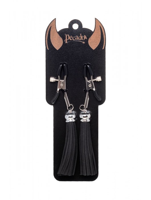 Зажимы на соски «Прищепки» с черными кисточками из замши - Pecado - купить с доставкой в Новошахтинске