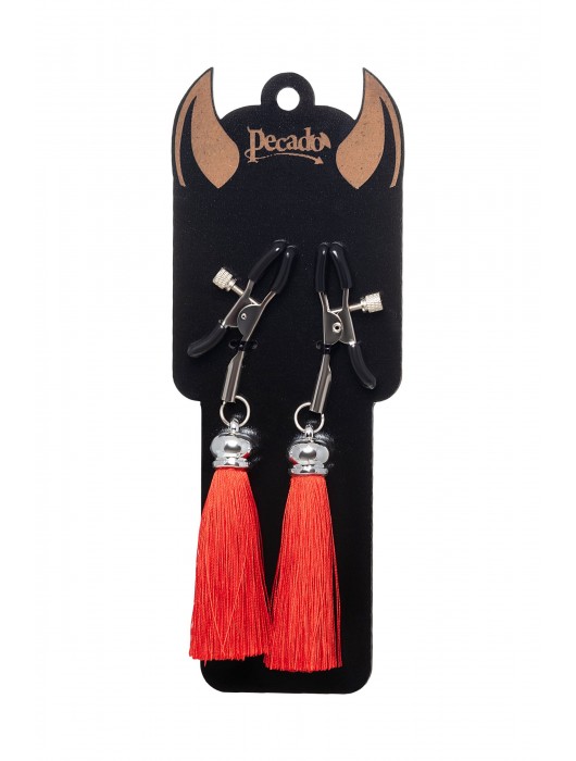 Зажимы на соски «Прищепки» с красными кисточками из шелка - Pecado - купить с доставкой в Новошахтинске