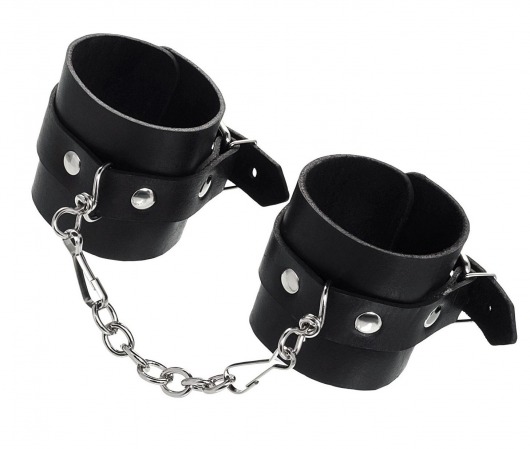 Черные однослойные наручники из натуральной кожи с цепочкой - Pecado - купить с доставкой в Новошахтинске