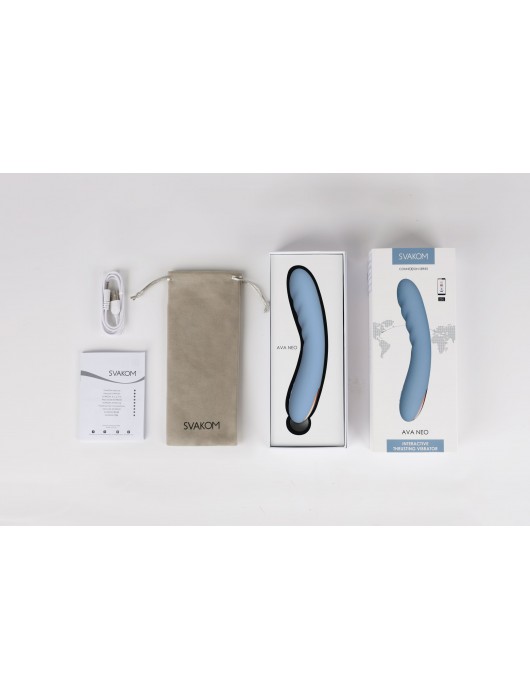 Голубой изогнутый вибромассажер Ava Neo с функцией пенетрации - 19,6 см. - Svakom