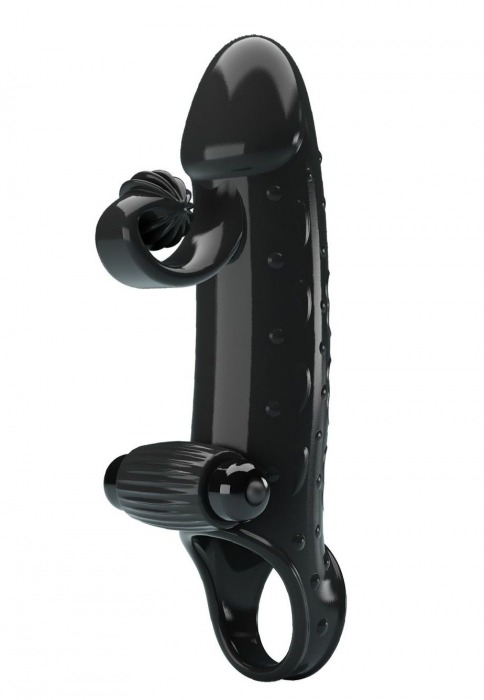 Черная вибронасадка на пенис с подхватом мошонки - 20 см. - Baile - в Новошахтинске купить с доставкой