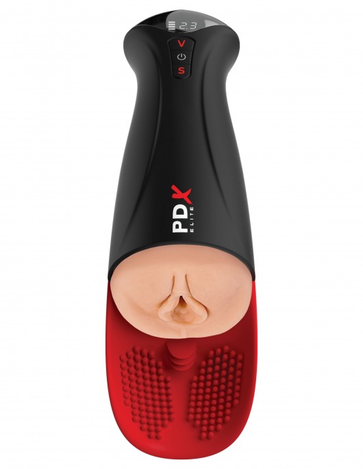 Телесный мастурбатор-вагина в черной колбе с вибрацией Fuck-O-Matic Pro XL - Pipedream - в Новошахтинске купить с доставкой