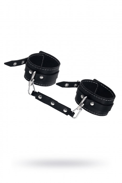 Черные двухслойные кожаные оковы с белой строчкой - Pecado - купить с доставкой в Новошахтинске