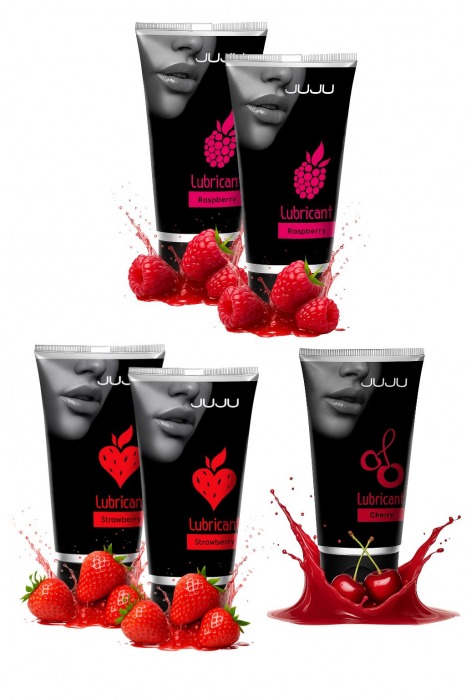 Набор из 5 съедобных лубрикантов JUJU (клубника х 2, малина х 2, вишня) - JuJu - купить с доставкой в Новошахтинске