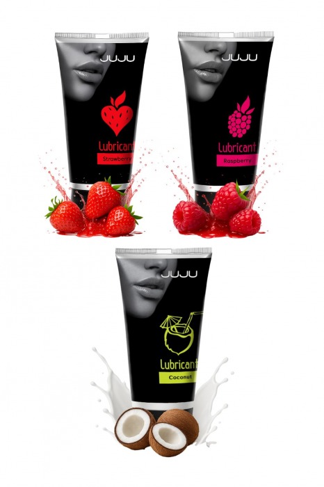 Набор из 3 съедобных лубрикантов JUJU (клубника, малина, кокос) - JuJu - купить с доставкой в Новошахтинске