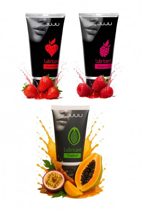 Набор из 3 съедобных лубрикантов JUJU (клубника, малина, тропические фрукты) - JuJu - купить с доставкой в Новошахтинске