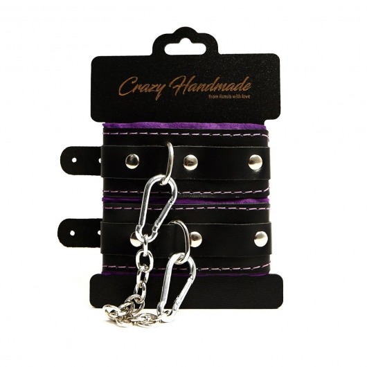 Черно-фиолетовые скругленные наручники с мягкой подкладкой - Crazy Handmade - купить с доставкой в Новошахтинске