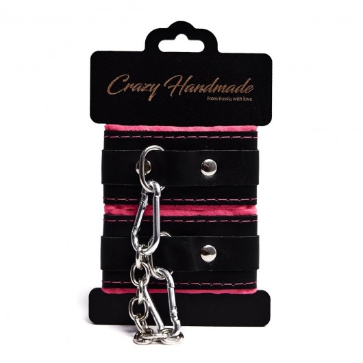 Черно-розовые скругленные наручники с мягкой подкладкой - Crazy Handmade - купить с доставкой в Новошахтинске