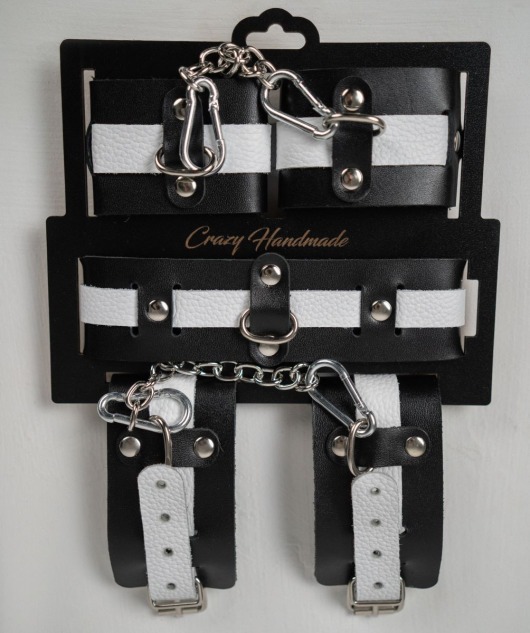 Набор фиксаторов из черной и белой натуральной кожи - Crazy Handmade - купить с доставкой в Новошахтинске