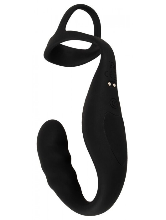 Черное эрекционное кольцо со стимуляцией промежности и анальной пробкой Cock Ring with RC Prostate Plug - Orion - в Новошахтинске купить с доставкой